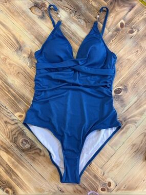 NWT Blue Ribbed One Piece Swimsuit